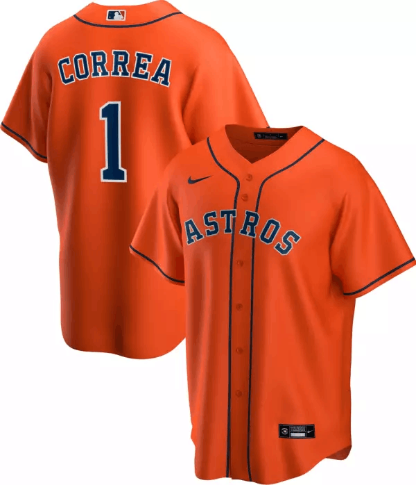 Men's Houston Astros #1 Carlos Correa Orange Cool Base Stitched Jersey